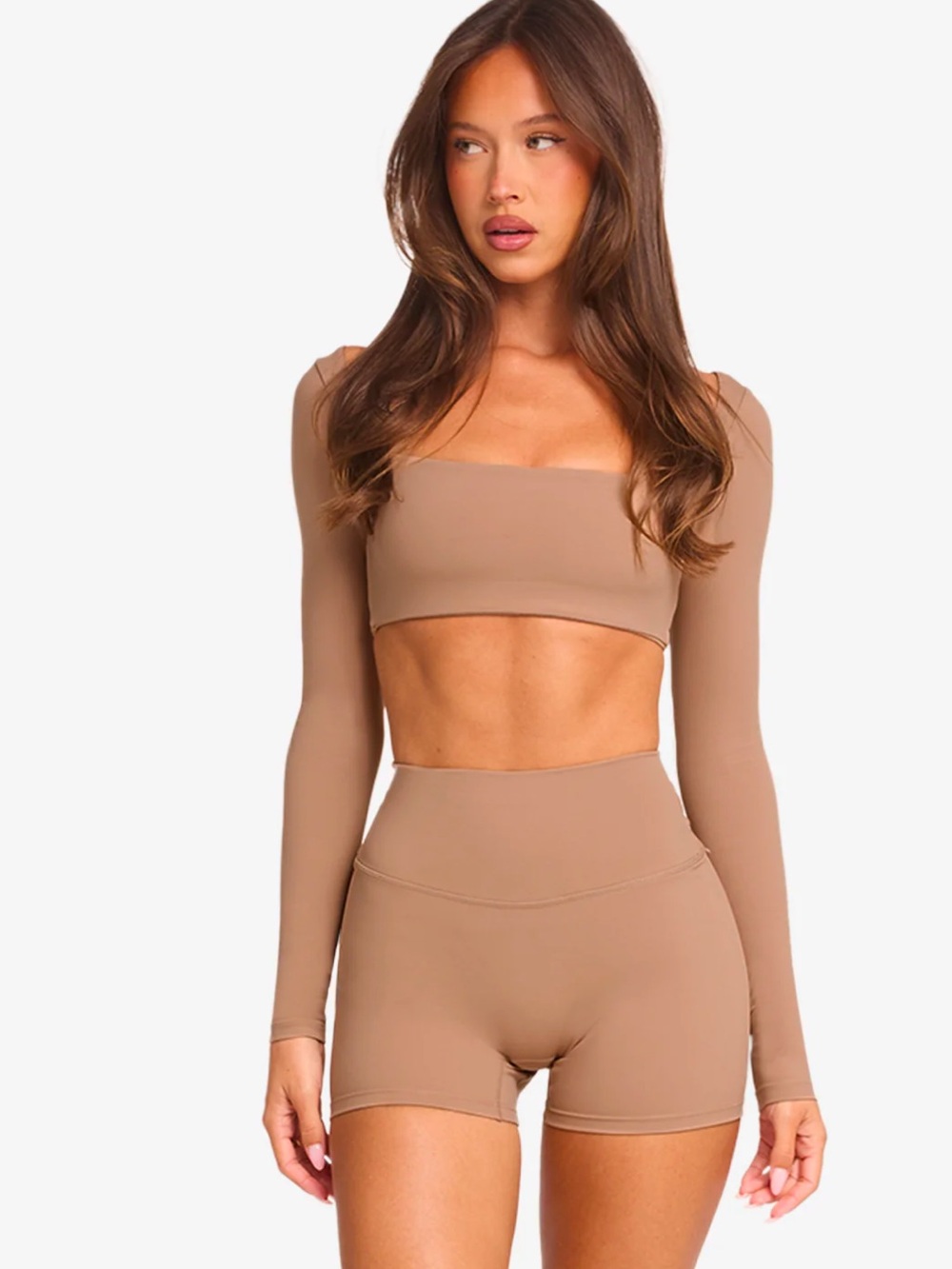 CSB CROP SHOP BOUTIQUE Freedom Scoop Long Sleeve Crop - Toffee - Small